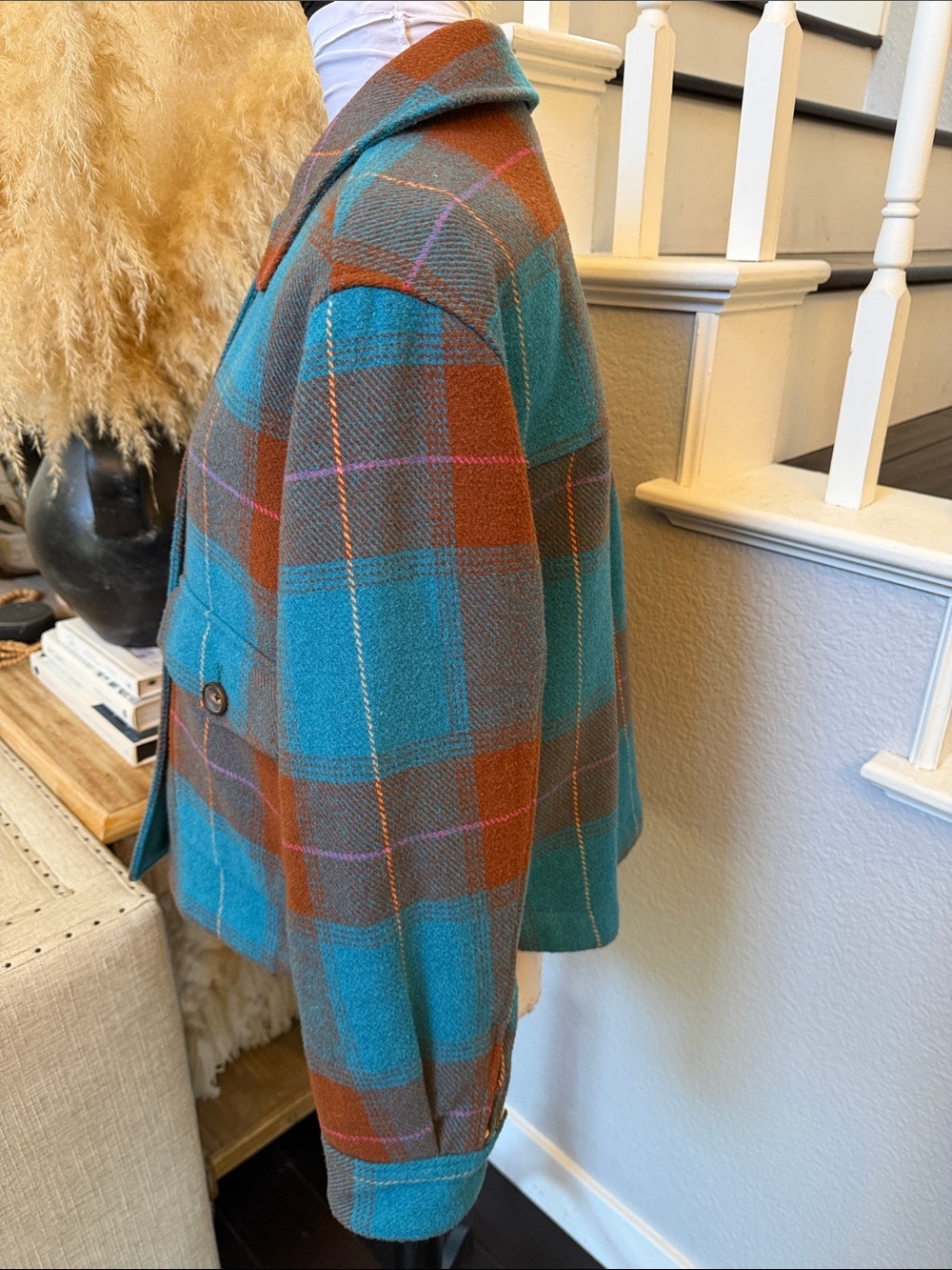 Sundance Quilted Buffalo Plaid Button Down Jacket Cabincore Wool Blend Size PM - Picture 4 of 8